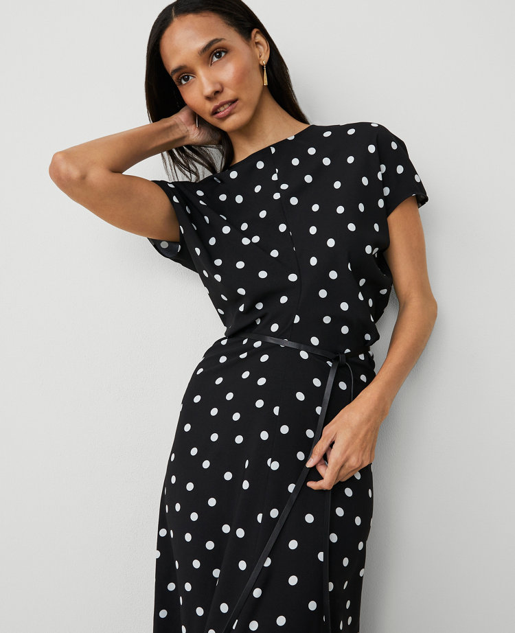 Ann Taylor Dotted Crepe Column Midi Dress Black Women's