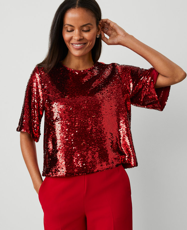 Sequin Short Sleeve Tee - work Christmas party outfits