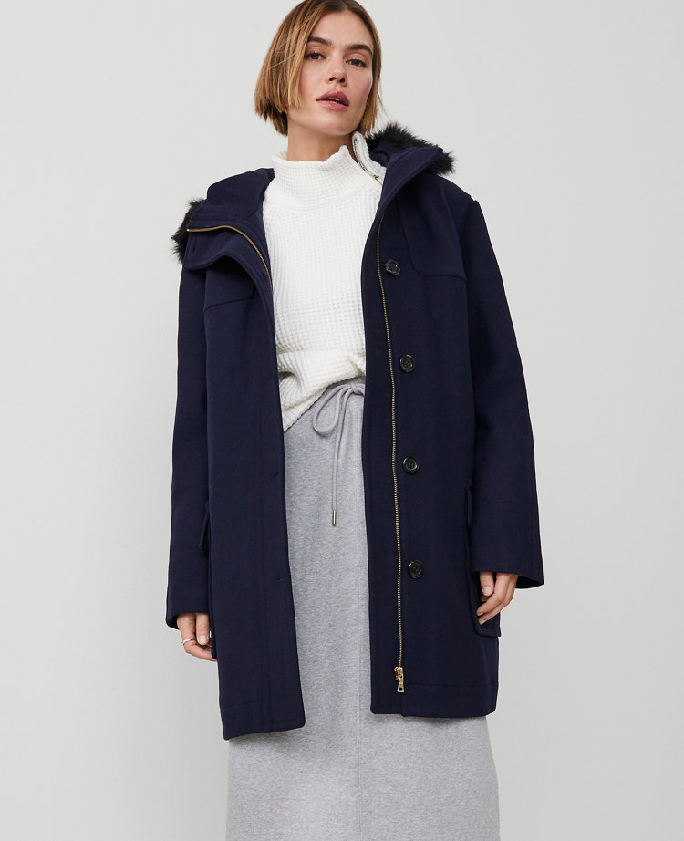 Weekend Collection Faux Fur Trim Duffle Coat