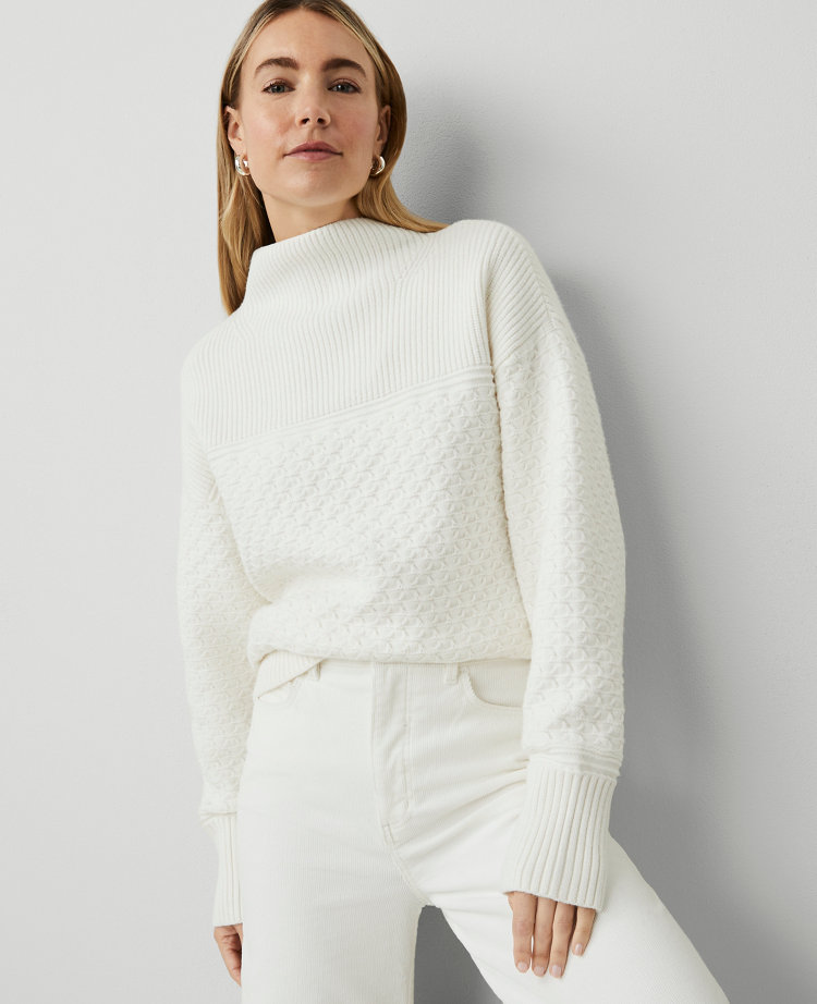 Petite Mixed Stitch Drop Shoulder Sweater