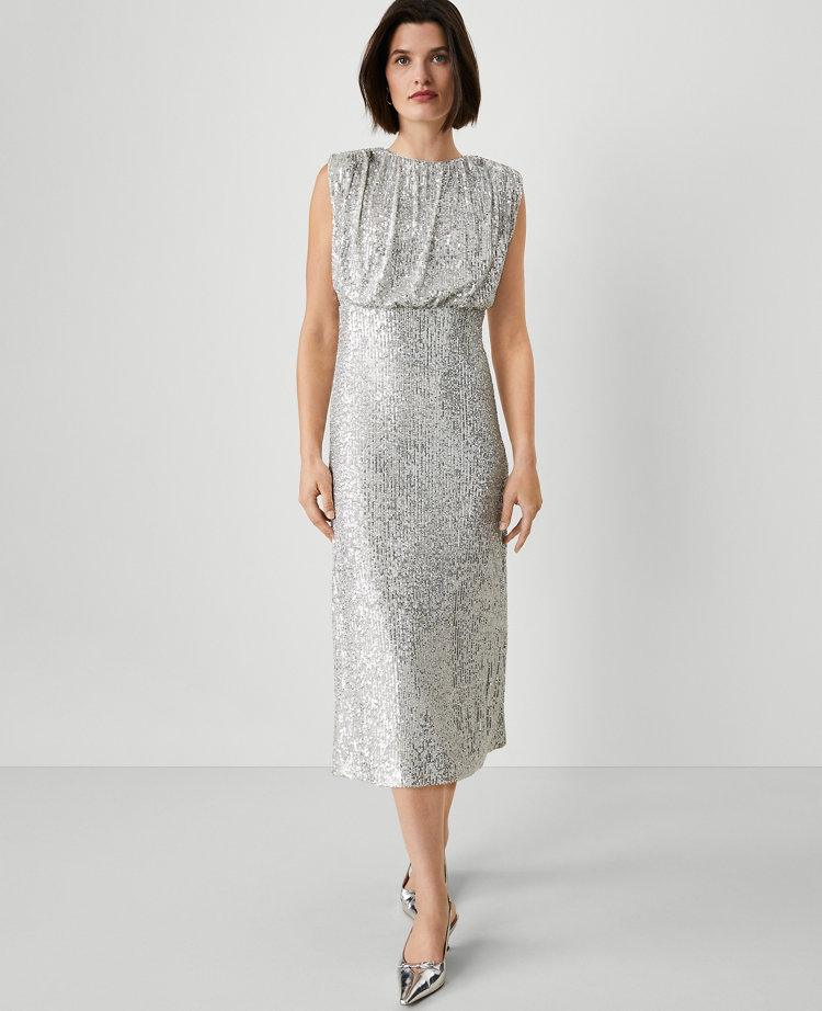 Petite Cap Sleeve Sequin Midi Dress