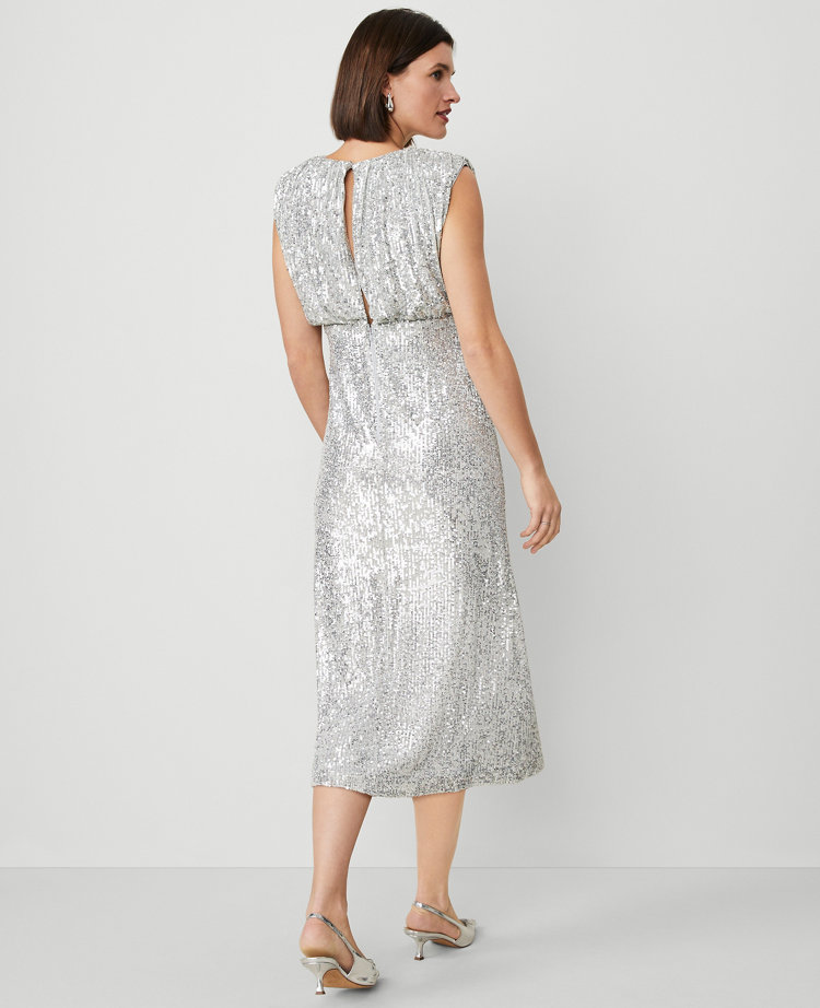 Petite Cap Sleeve Sequin Midi Dress