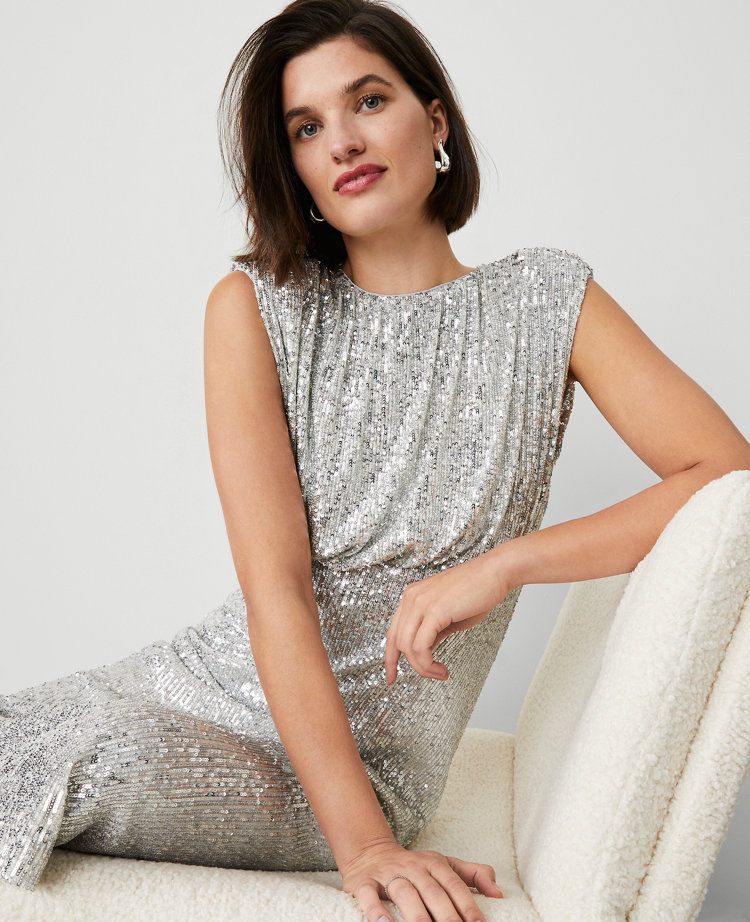 Petite Cap Sleeve Sequin Midi Dress