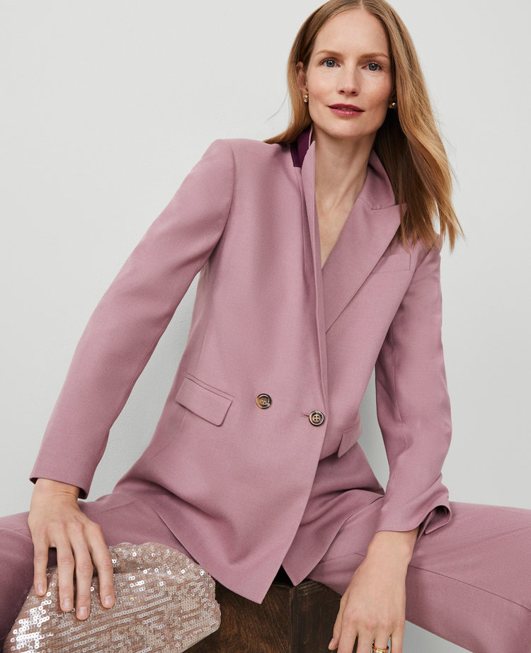 Manteau Blazer Ann Taylor Bleu Marine Rayé Ivoire - Taille M, Long, Occasion En Excellent état