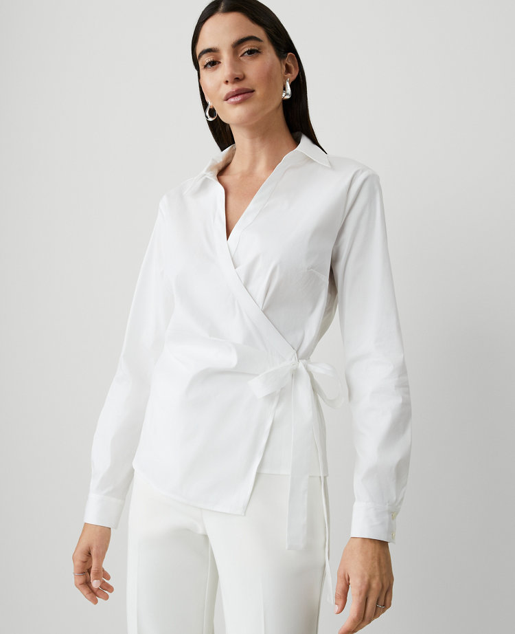 Petite Collared Wrap Blouse