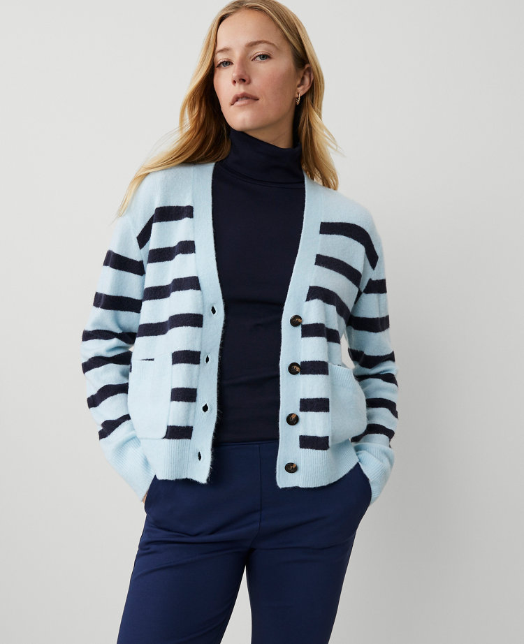 Petite Striped V-Neck Cardigan