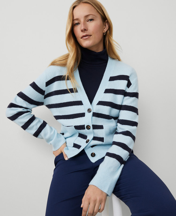 Petite Striped V-Neck Cardigan