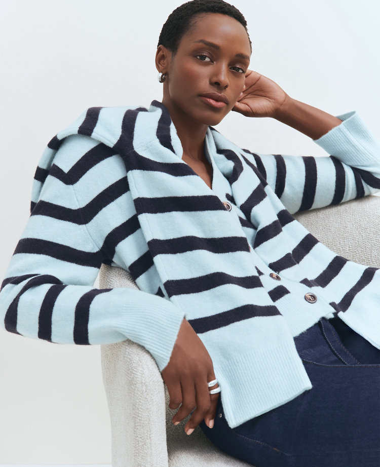 Petite Striped V-Neck Cardigan