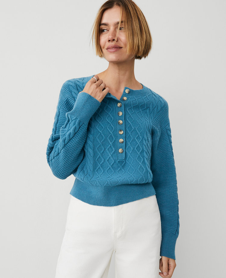 Petite Cable Henley Sweater carousel Product Image 2