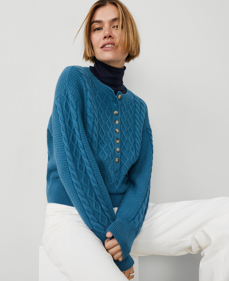 Petite Cable Henley Sweater carousel Product Image 1