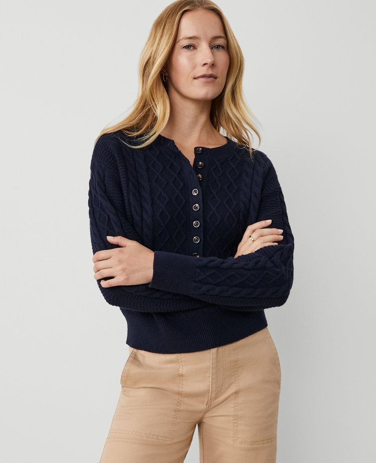 Petite Cable Henley Sweater carousel Product Image 1