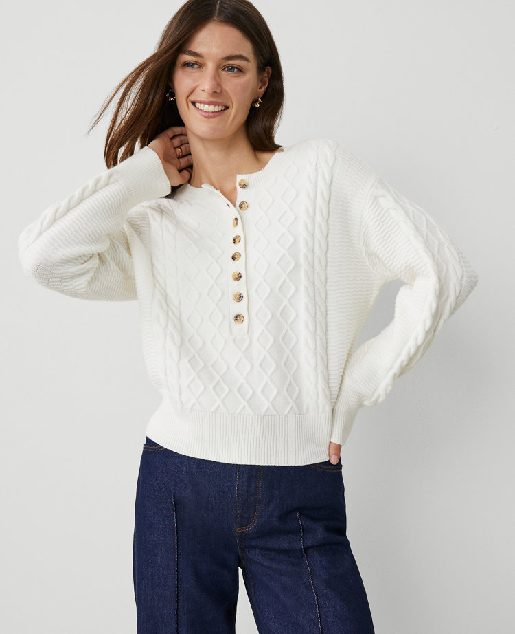 Petite Cable Henley Sweater