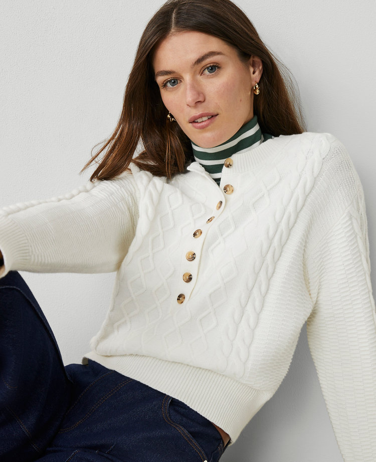Petite Weekend Collection Cable Henley Sweater
