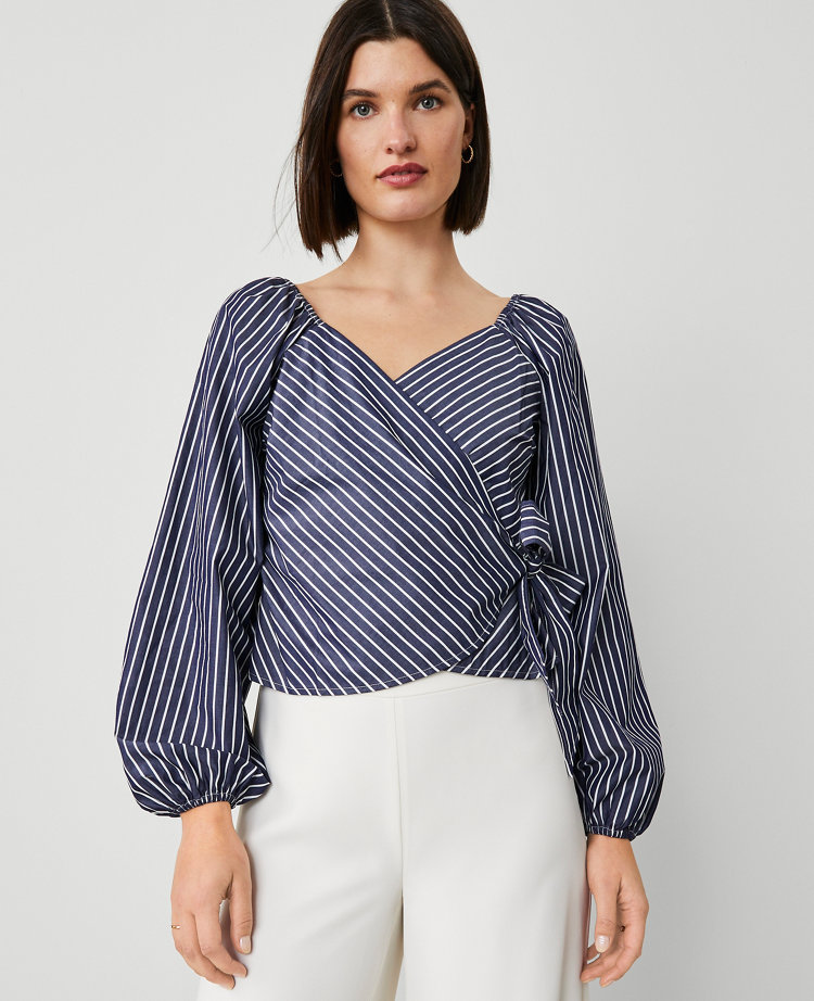 Striped Wrap Tie-Waist Blouse