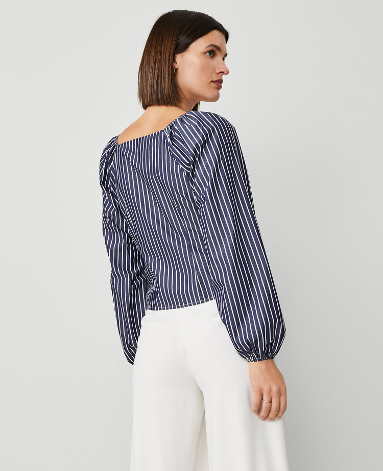 Striped Wrap Tie-Waist Blouse