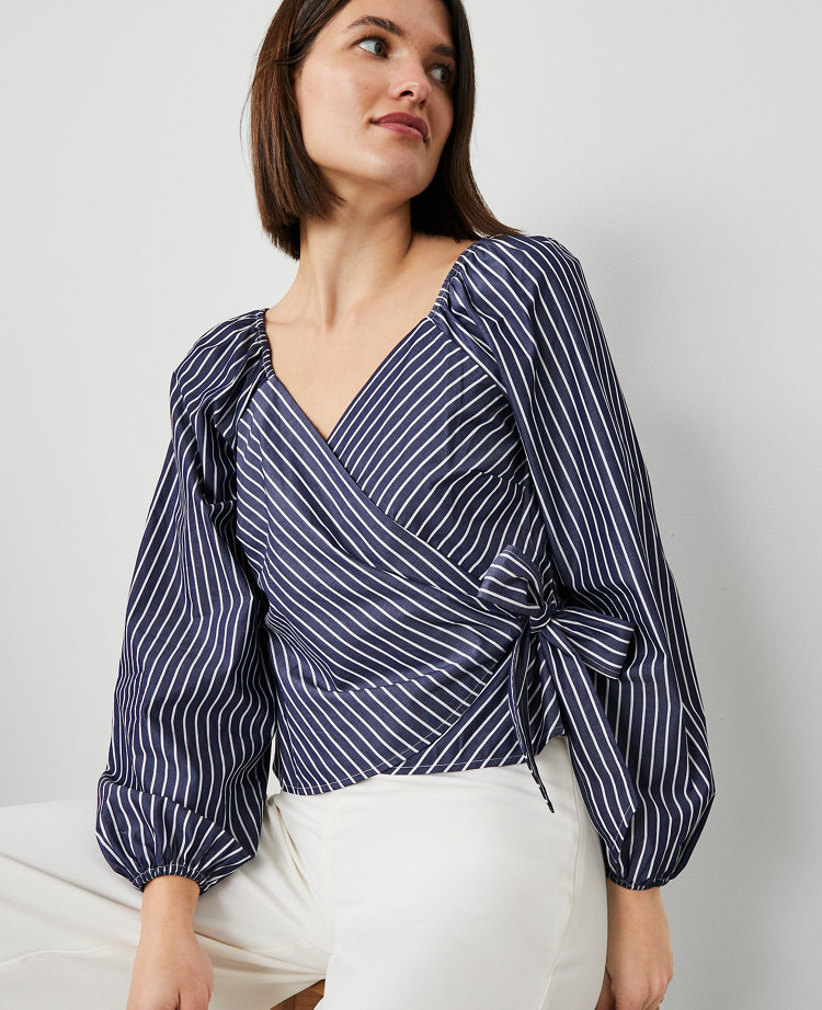 Striped Wrap Tie-Waist Blouse