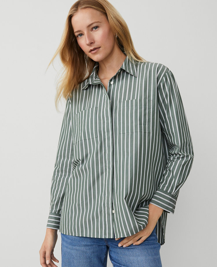 Petite Striped Pocket Tunic Shirt