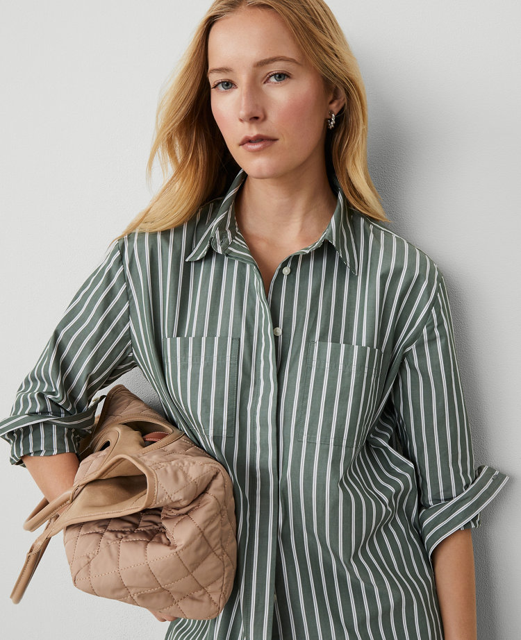 Petite Striped Pocket Tunic Shirt