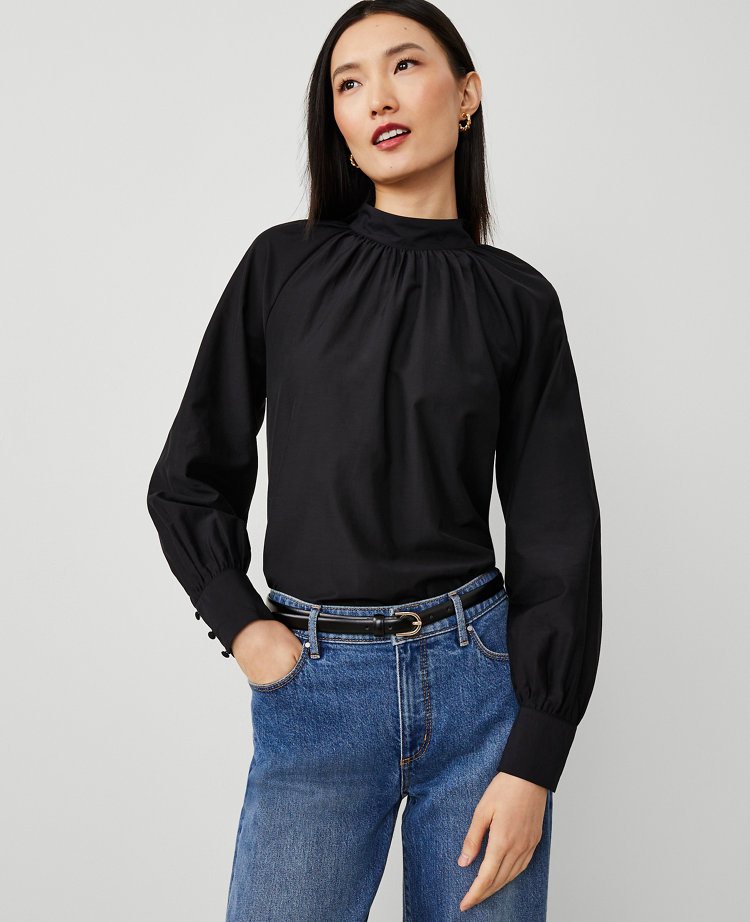 Mock Neck Shirred Front Popover carousel Product Image 1