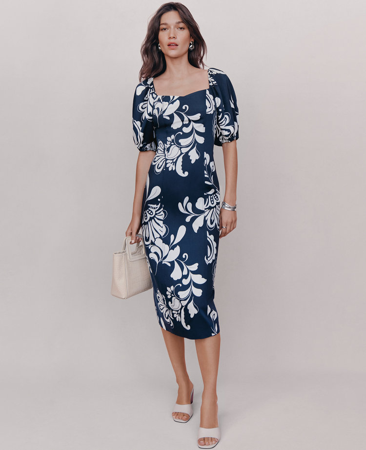 Floral Puff Sleeve Midi Dress