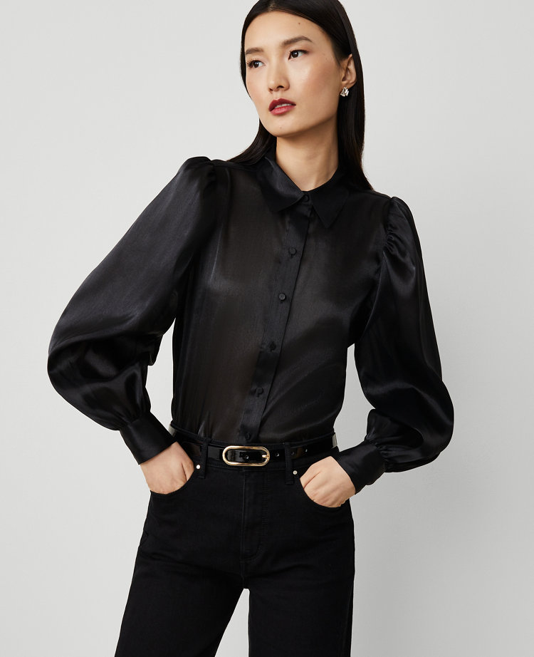 Petite Organza Voluminous Collared Shirt carousel Product Image 1