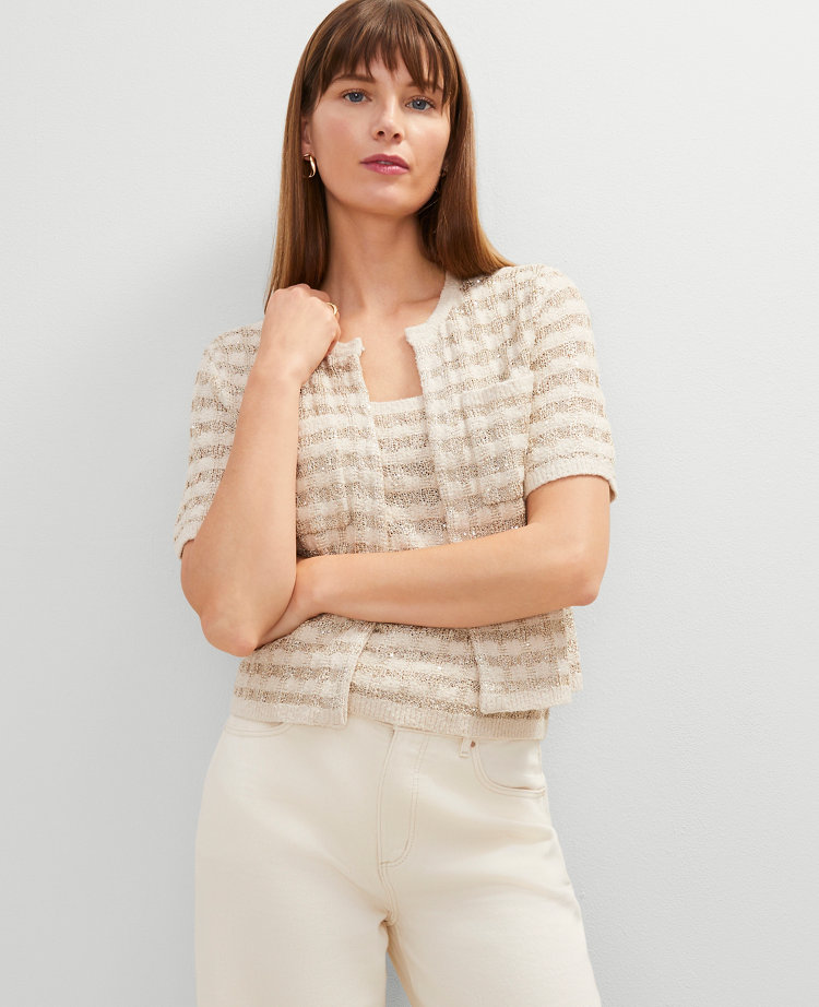 Metallic Tweed Sweater Jacket
