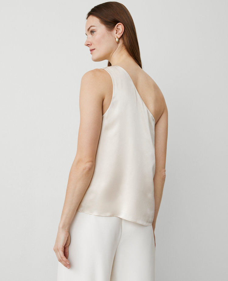 Ann Taylor Studio Collection Silk One-Shoulder Top Sand Shell Women's