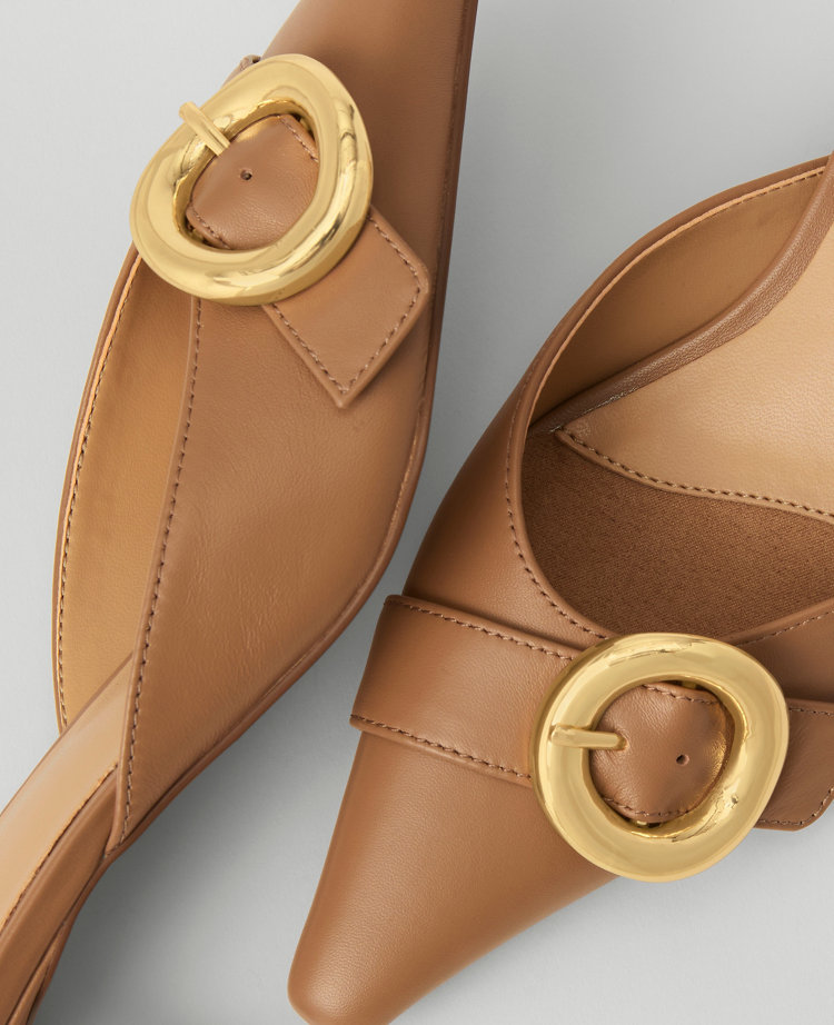 Buckle Nip Toe Leather Kitten Heels