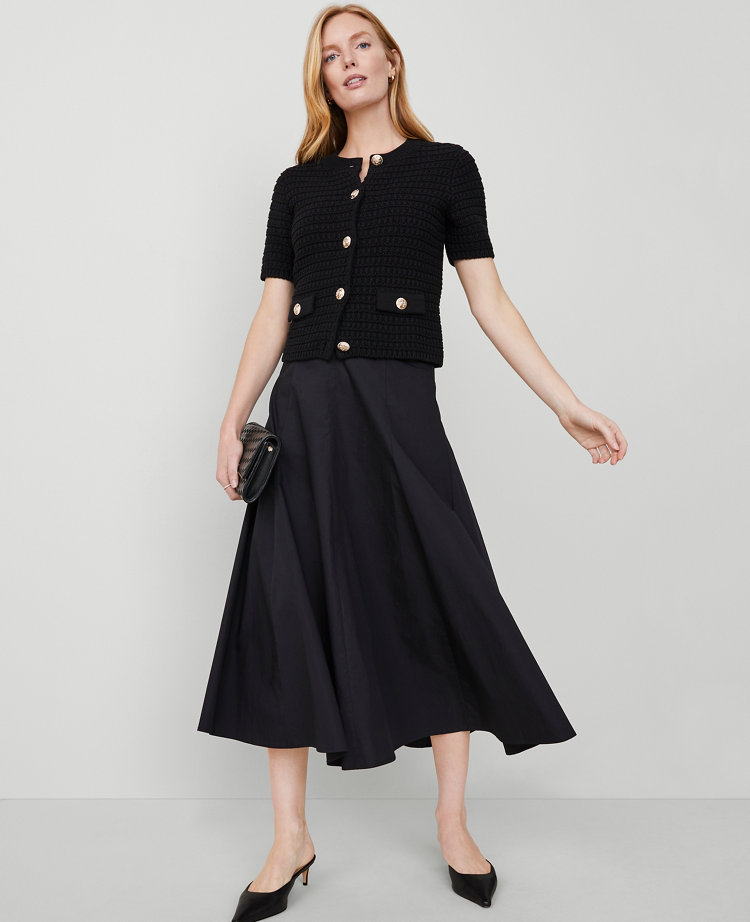 Poplin Gored Midi Skirt