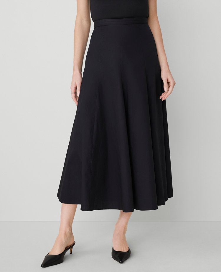 Poplin Gored Midi Skirt