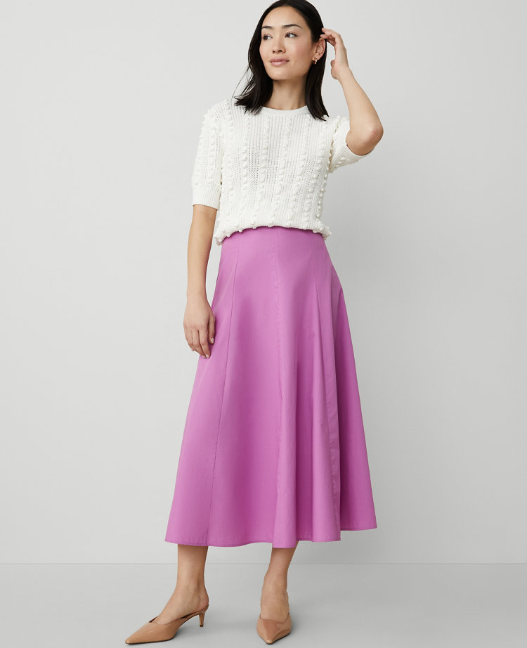 Poplin Gored Midi Skirt