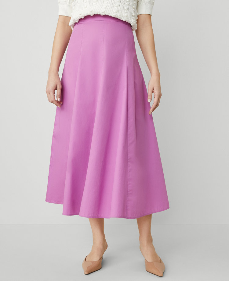 Poplin Gored Midi Skirt