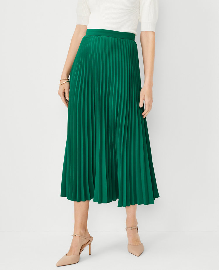 Emerald green on sale pleated midi skirt