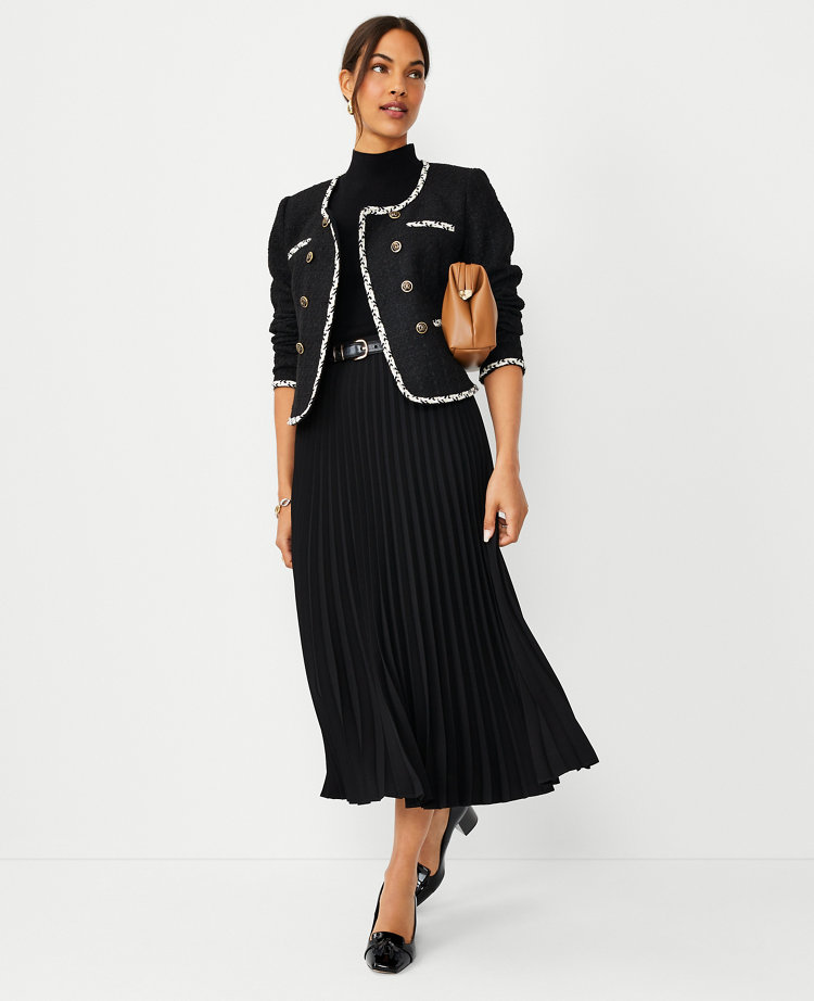 PLEATED MIDI SKIRT, Black