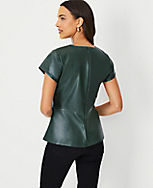 Faux Leather Seamed Split Neck Peplum Top carousel Product Image 2