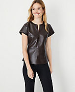 Faux Leather Seamed Split Neck Peplum Top carousel Product Image 1