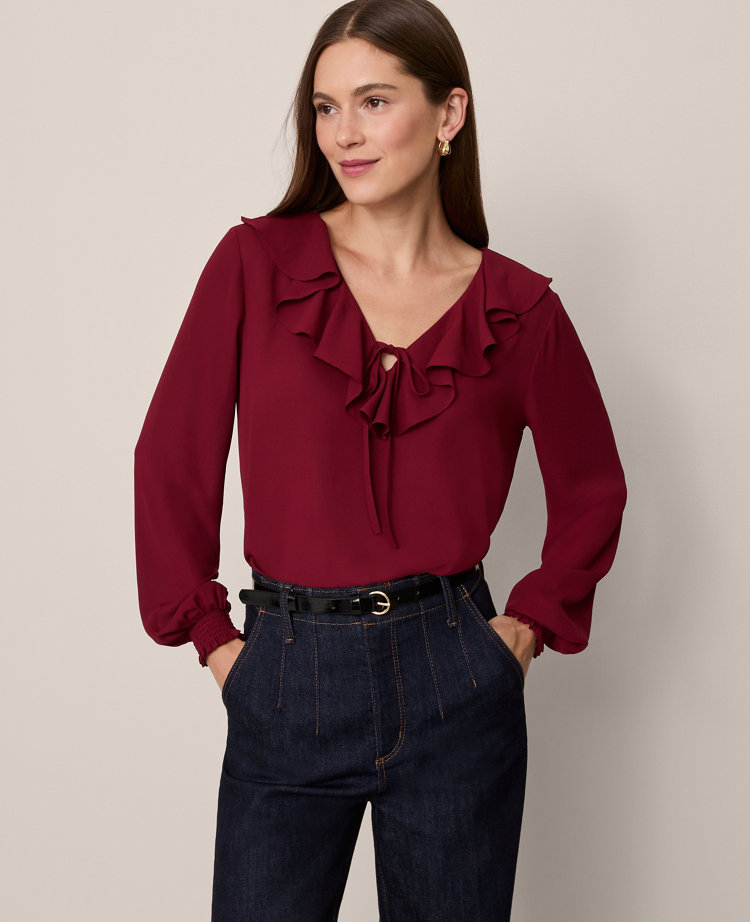 Tie Neck Ruffle Blouse