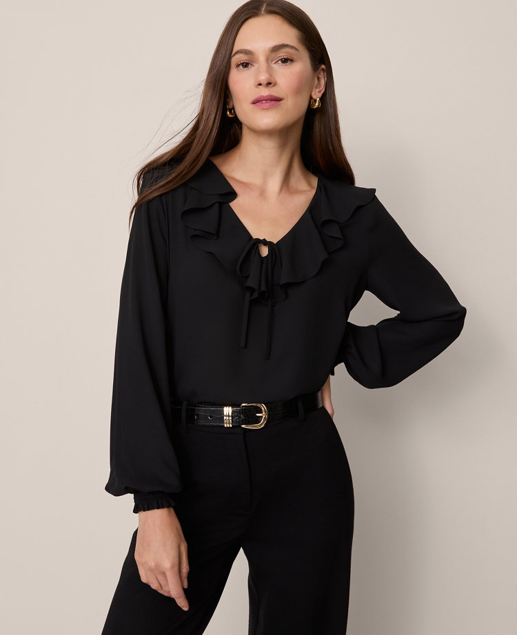 Tie Neck Ruffle Blouse