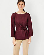 Faux Suede Mixed Media Belted Boatneck Top carousel Product Image 1