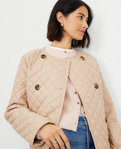 Quilted Faux Leather Double Breasted Jacket