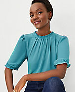 Mixed Media Ruffle Flutter Sleeve Top carousel Product Image 3