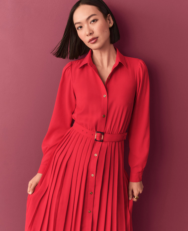 Shirt dress outlet with pleated skirt