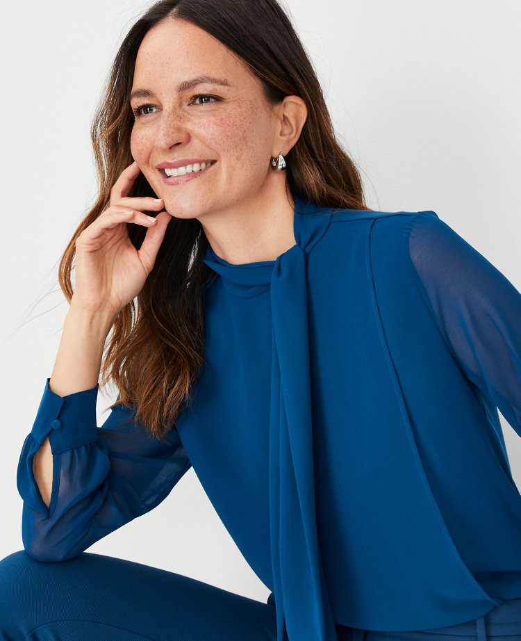 Mixed Media Tie Neck Top