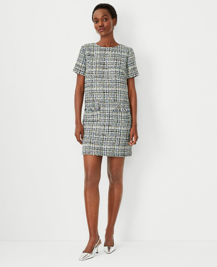 Shimmer Tweed Pocket Shift Dress