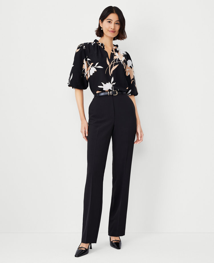 Ann Taylor Black & Red Large Flower Professional Pant