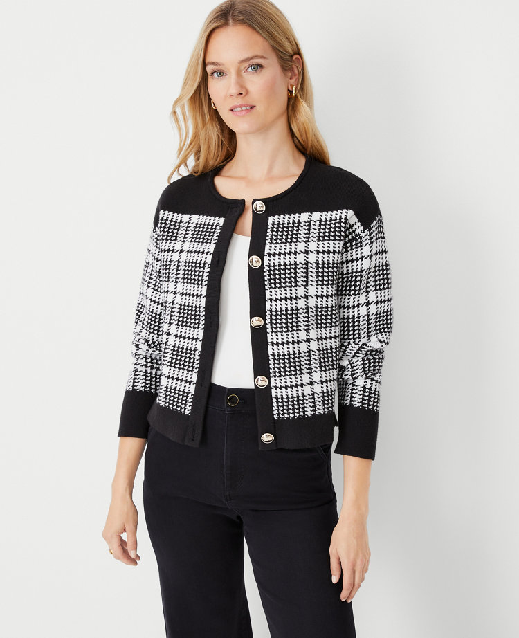 Plaid Crew Neck Sweater Jacket