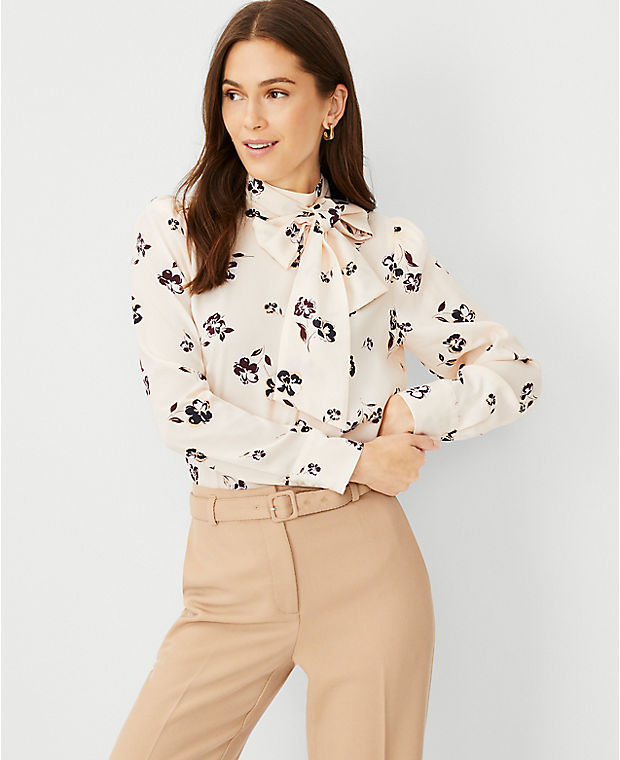 Blossom Mock Tie Neck Puff Sleeve Top