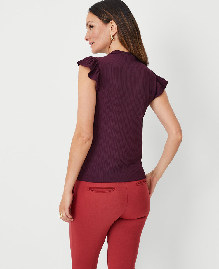 Mock Neck Ruffle Shoulder Top