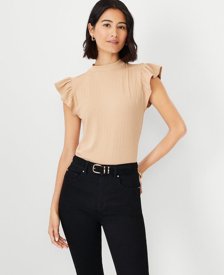 Ann Taylor Blush Nude Ruffle V Neck Long Sleeve Top Small – newdsalem