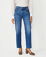 Petite Curvy High Rise Straight Jeans in Vintage Dark Indigo Wash carousel Product Image 1